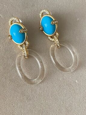 Catwalk Jon Gold Tone Turquoise Color Dangle Earrings